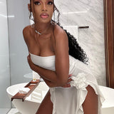Dadizhimu Women's New Sexy Dress Hottie Sexy Braid Dress Open Fork White Dress Pure Lust