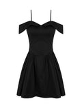 Dadizhimu Women's New One-Word Shoulder Babes Sling Small Black Dress Body-Exlen Sexy Dress French Dress