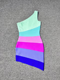 Dadizhimu Rainbow Sugar Spice Girls Knitted Dress Sexy Thin Shoulder Vest Dress With Bandage Bagged