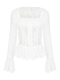 Dadizhimu Family Gold Wearing Women's White Lace Lace Long Sleeve Collar Top French High-End Feeling Inside The Shirt