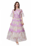 Dadizhimu 2024 New Short Sleeves Vintage Printed Yarn Ear Printed Dress Dress Dress