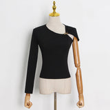 Dadizhimu Wind Niche Design Knitted Bottom Shirt 2025 Summer New Design Sense Irregular Single-Sleeve Solid Color Top