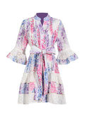 Dadizhimu Bohemian Resort 2025 Spring New V-Neck Horn Sleeve Embroidery Printed Dressed Dress Woman