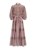 Dadizhimu Retro Style Long-Sleeved Dress Woman 2025 Spring New Splicing Hollow High-End Feeling Slimy Dress