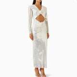 Dadizhimu Fashion Sexy Sleek V-Neck Dress Woman Navel Decorating Flower Dress Dress Dress Long