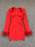 Dadizhimu Explosive High-Quality Women's Dress Long-Sleeved Feathers Tight Bandage Skirt