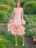 Dadizhimu Niche Temperament 2025 Spring New Fashion Lotus Leaf Side Design Waist Thin Horn Sleeve Dress Woman