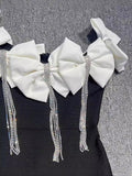 Dadizhimu Elegant Temperament Famous Banquet Dress Dress Side-Uppe Bow Tuxedo Diamond Bandage Skirt