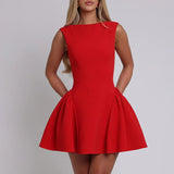 Dadizhimu Minimalist Style 2025 New Fold Design Sleeveless Waist Solid Color High-Sensing Sexy Dress Woman
