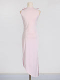 Dadizhimu Style Style Sleeveless Dress 2025 New Irregular Splicing Three-Dimensional Flowers Long Open Fork Dress Woman