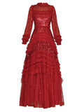 Dadizhimu Lantern Long-Sleeved Mesh Yarn Heavy Lumini Glide Lotus Leafy Puffy Long Dress Dress Dress Autumn 2024