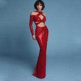 Dadizhimu Women's Sexy V-Neck Long-Sleeved Dress High-End Decorative Flowers Under The Fork Dress Long Model