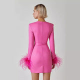 Dadizhimu Explosive High-Quality Women's Dress Long-Sleeved Feathers Tight Bandage Skirt