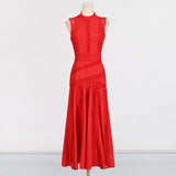 Dadizhimu Hollow Lace Collar Dress 2025 New Sleeveless Lotus Leaf Side Dress Dress Woman