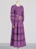 Dadizhimu Retro High-End Long Dress 2025 Spring New Hollow Tie Solid Color Waist Thin Dress Woman Trend