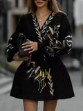 Dadizhimu 2025 French Retro Dark Wind Heavy Industry Embroidered Wheat Ears Design Velvet Long Sleeve Dress Dress Dress Woman
