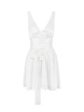 Dadizhimu Sexy Deep V Tie With Body-Caught White Short Dress Babes Sleeveless Dress Women's Pure Lust