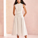 Dadizhimu Hollow Lace Collar Dress 2025 New Sleeveless Lotus Leaf Side Dress Dress Woman