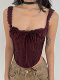 Dadizhimu Women's Lace Splicing Strap Short Irregular Sexy Blouse Tat Lady Sling Vest