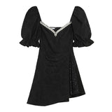 Dadizhimu Famous Lady Temperament Square Collar Bubble Sleeve Three-Dimensional Pattern With Diamond Dress Women's Summer Dating Small White Dress Skirt