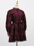 Dadizhimu Retro 2025 Spring New Fashion Niche Print Hollow Lace Heavyweight Dress Women's High Sense