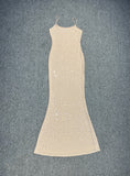Dadizhimu Sexy Niche Brand Water Drill Slings Appear Thin Dress Black Apricot Long Dress Birthday Fishtail Dress