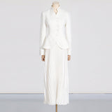 Dadizhimu Elegant High-End Set 2025 New Embroidered Collar Single Buckle Top + 100 Folds High Waist Half-Body Skirt