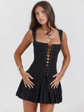 Dadizhimu Girls Wearing Women's Retro Straps Embroidered Slimming Small Skirt With Black Sling Dress
