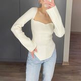 Dadizhimu Of Machine-Repair Knitted Tops 2025 New Fashion Sexy Open Shoulder Irregular Hem Sweater Woman