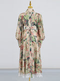 Dadizhimu Style Ticed With Waist Thin Collar Dress 2025 New Retro Print Design Long Dress Dress Women's Summer