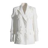 Dadizhimu Feng 2025 Summer New Suit Collar Top Coat + Micro-Raxis Three-Dimensional Flower Suit Woman
