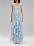 Dadizhimu Beach Mesh Sling Dress Dress 2025 New Splicing Lotus Leaf Side Design Solid Color Long Dress Woman