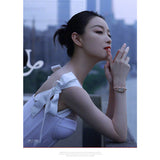 Dadizhimu Nini With A White Sling Dress Women's Summer Long Thin Dress Lace Lace Bag Her Hip Dress