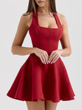 Dadizhimu Collar Hanging Neck Collar With Short Skirt 2025 New Waist Display Thin Short Color Dress Women's Summer