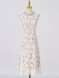 Dadizhimu Temperament Heavy Industry High-End Long Dress 2025 New Fashion Lace Flowers Sleeveless Round Collar Dress Women