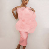 Dadizhimu High-End Sexy Decorative Flower Dress Fashion Slant Shoulder Big Flower Party Dress Long