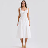 Dadizhimu Women's Summer New White Lace Sling Splicing Repair Body Medium Long Dress French Dress Pure Lust