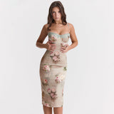 Dadizhimu Women's New Sexy Lace Sling Skirt Bare Backpack Temperament High-Waisted Mid-Loan Dress Printed Dress Woman