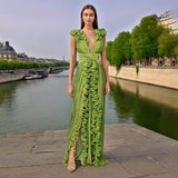Dadizhimu Temperament Dress 2025 New V-Necked Folding Lotus Leaves Side Waist High-End Thin Dress Women's Summer