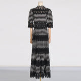 Dadizhimu Temperament Collar Solid-Colored Dress 2025 New Lace Embroidery Design Feeling Waist Long Dress Dress Woman