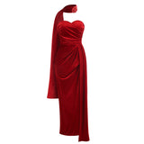 Dadizhimu Sexy Velvet Breast Evening Dress Women's Clothes Bare Backs Open Fork Party Dress Long