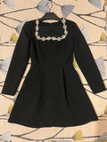 Dadizhimu Early Autumn New Square Collar Nail Beads French Dress Dress Women's Commuting Dress