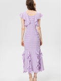 Dadizhimu New Short-Sleeved Lotle Side New Spring And Summer 2024 Body-In-En-Brician Elegant Folded Fish Tail Mid-Long Dress Dress