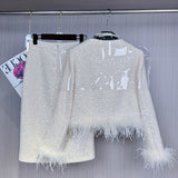 Dadizhimu Temperament French Small Fragrant Suit Women's New Fur Short Coat + Half-Dress Two-Piece