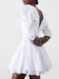 Dadizhimu Court Style V-Neck Bubble Sleeve Dress 2025 New Lace Embroidery To Collect Thin Short Dress Woman