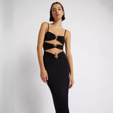 Dadizhimu Fashion Sexy Open Breast Slings Tight Long Dress Personality Heavy Industry Knit High-Lomb Banding Skirt