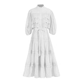 Dadizhimu Retro Style Long-Sleeved Dress Woman 2025 Spring New Splicing Hollow High-End Feeling Slimy Dress
