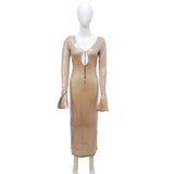 Dadizhimu Fashion Squint V-Neck-Lown Dress Dress Dress Medium Long