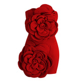 Dadizhimu Sexy Red Breast Trim High-End Temperament Decorative Three-Dimensional Flower Party Dress