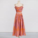Dadizhimu Holiday Style Set 2025 Summer New Printed Corset + High Waist Pressure Skirt Half-Body Dress Two-Case